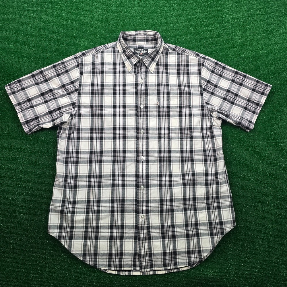 Vintage Y2K Ralph Lauren Jeans Company Shirt Mens Large Black Gray Plaid